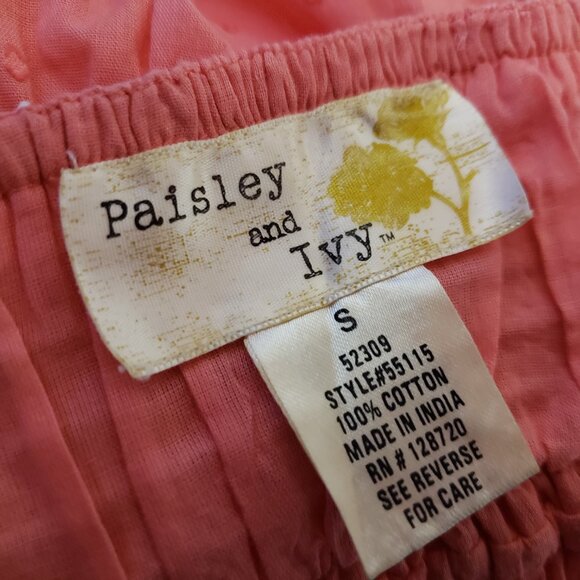 Paisley & Ivy S Women's Mini Sun Dress Coral Cotton Pockets Smocked Cottage - Picture 6 of 7